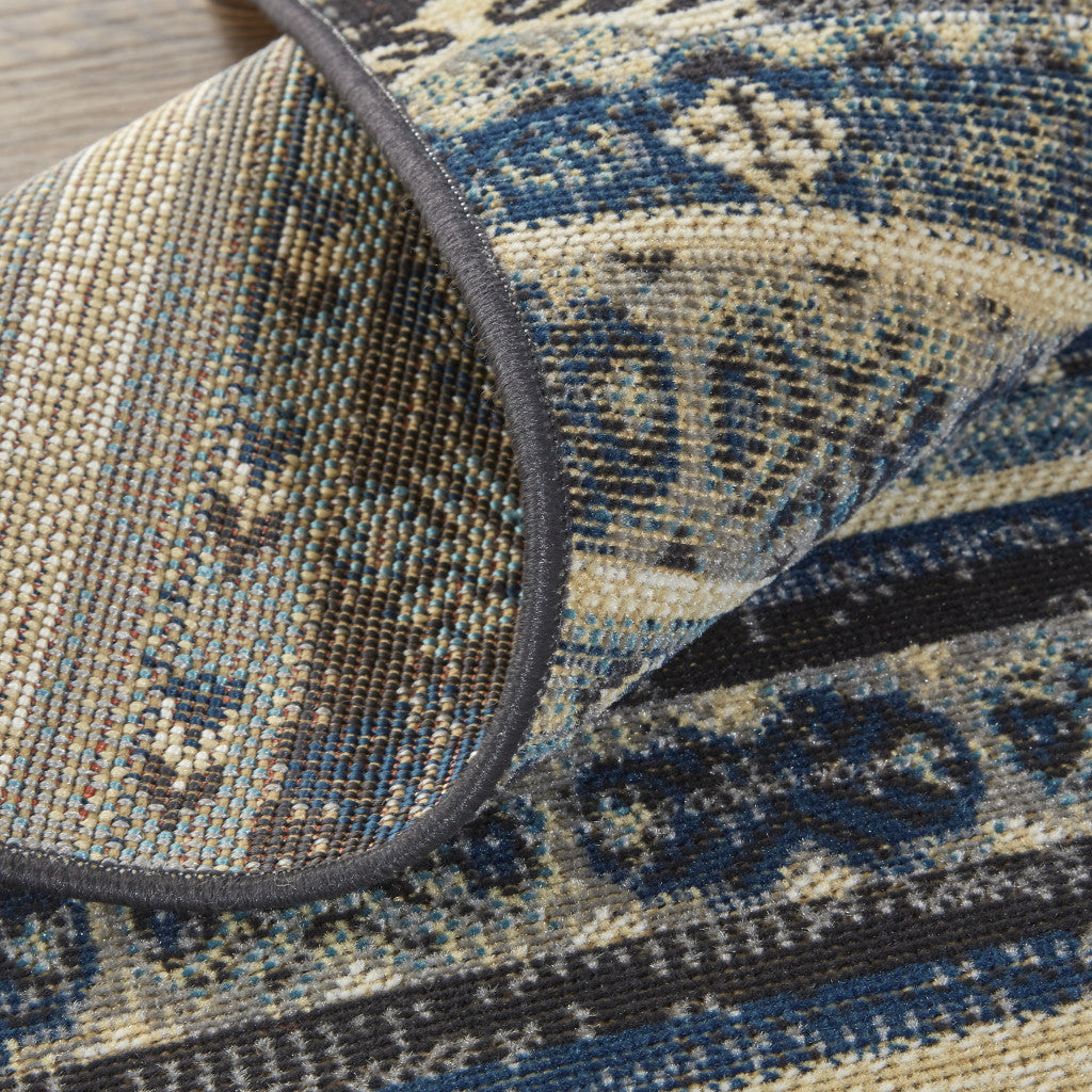 10' X 13' Blue Red And Ivory Geometric Distressed Area Rug