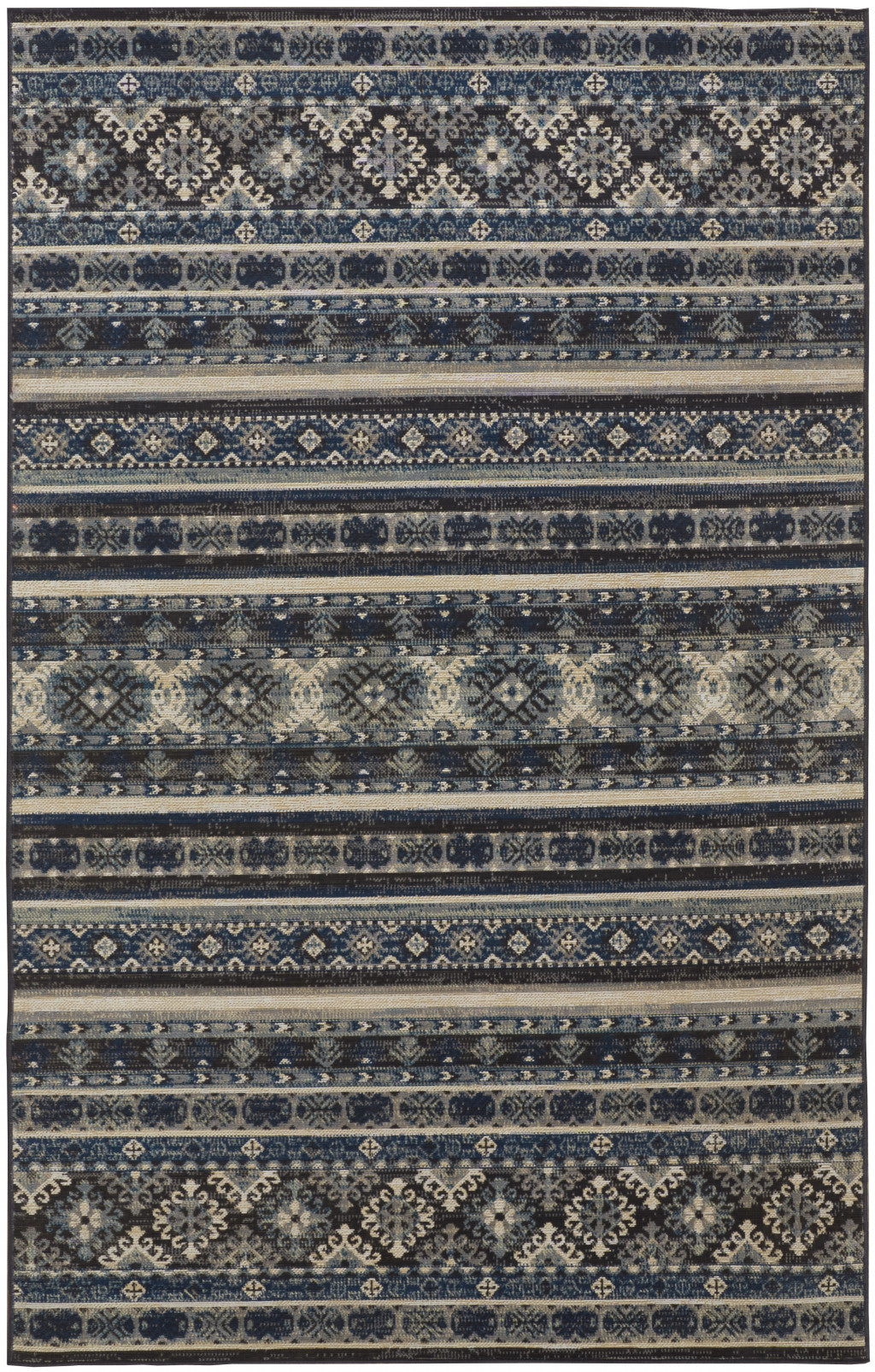 10' X 13' Blue Red And Ivory Geometric Distressed Area Rug