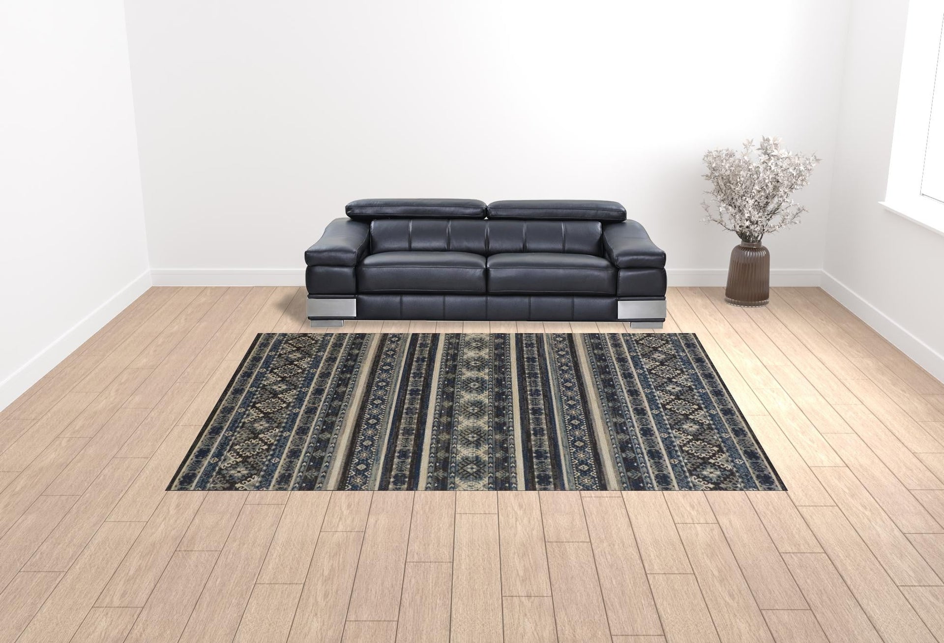 10' X 13' Blue Red And Ivory Geometric Distressed Area Rug