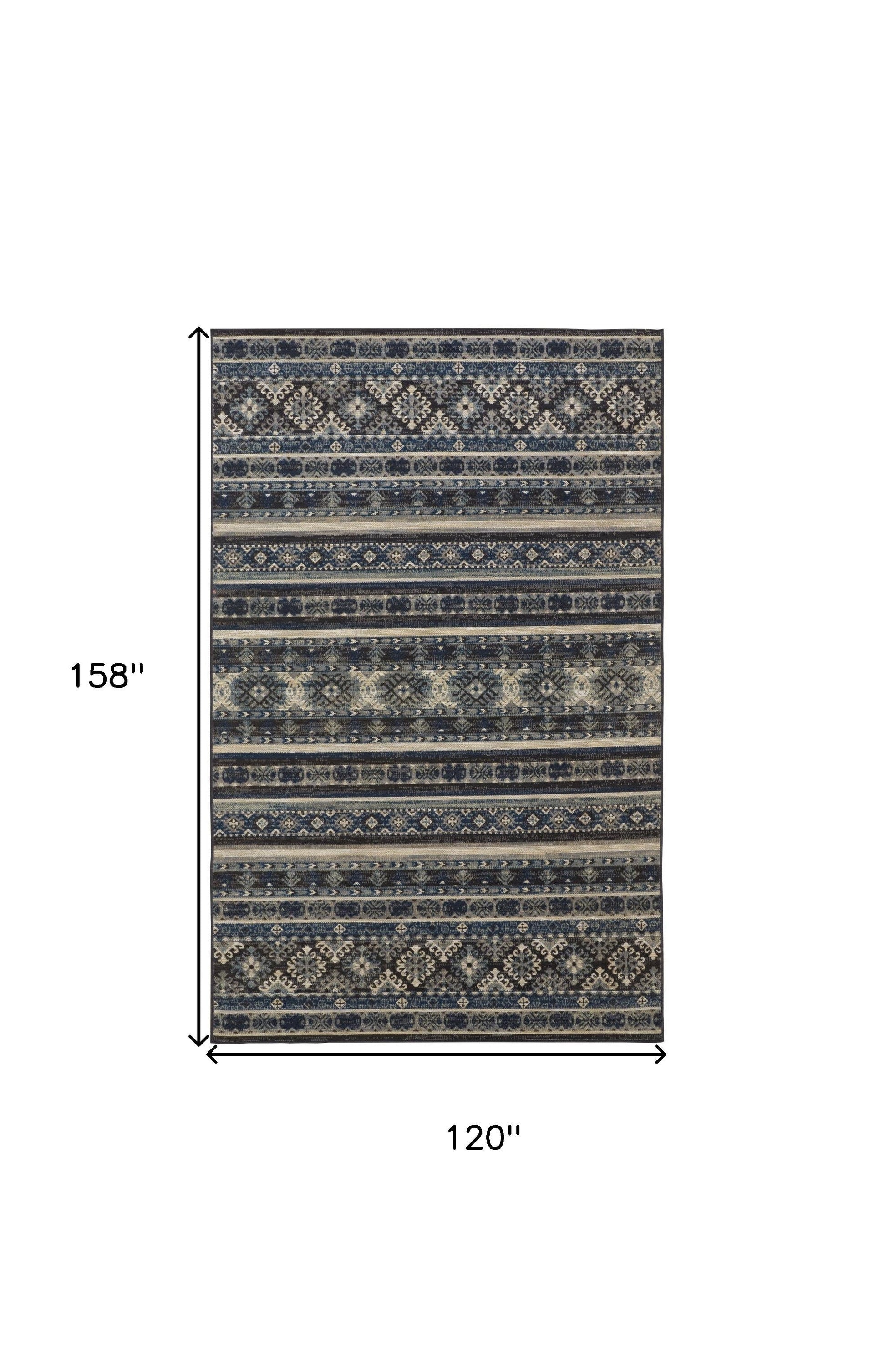 10' X 13' Blue Red And Ivory Geometric Distressed Area Rug