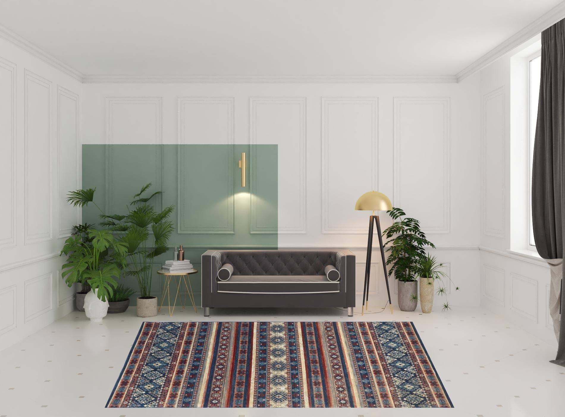 10' X 13' Blue Red And Ivory Geometric Distressed Area Rug
