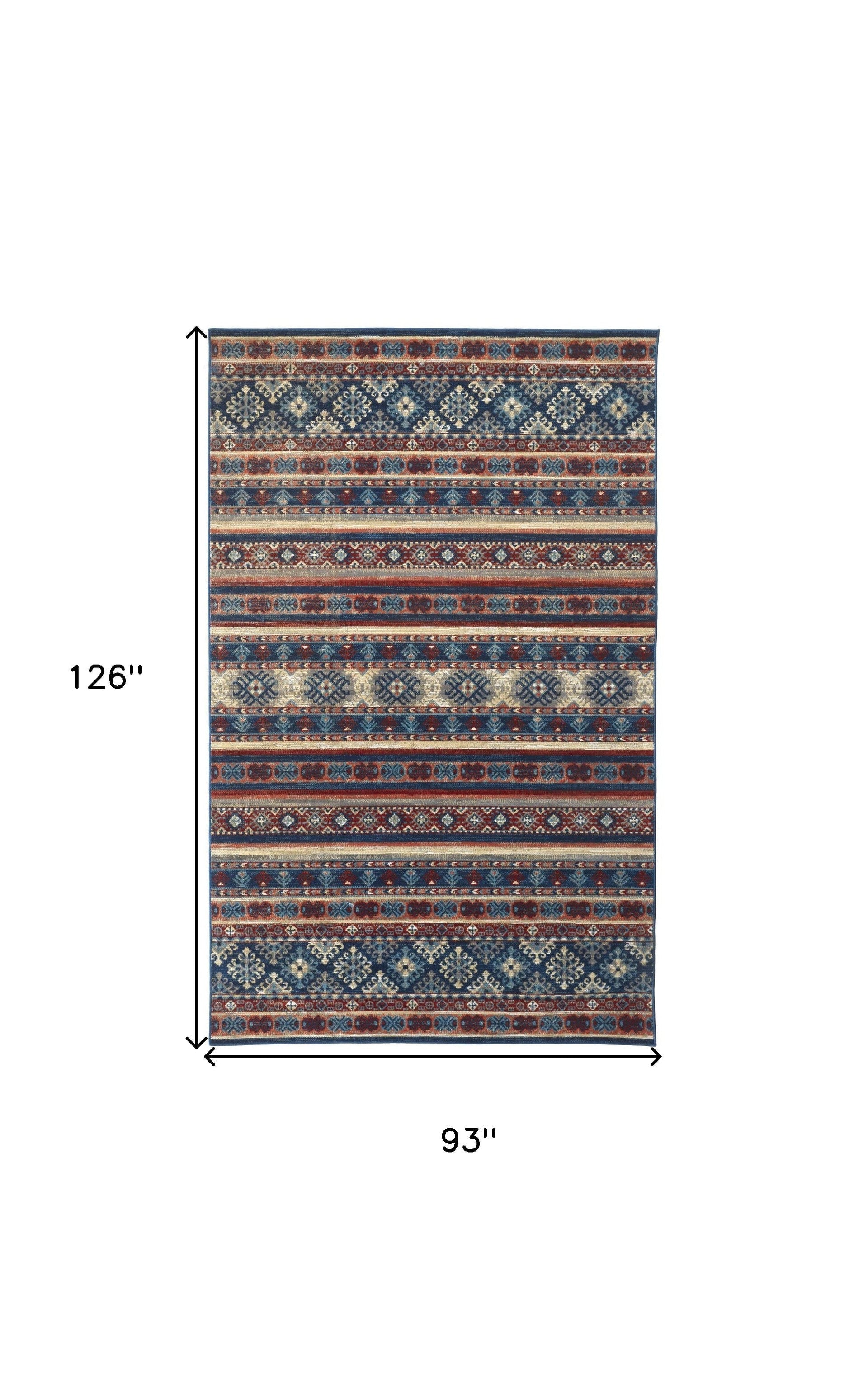 10' X 13' Blue Red And Ivory Geometric Distressed Area Rug