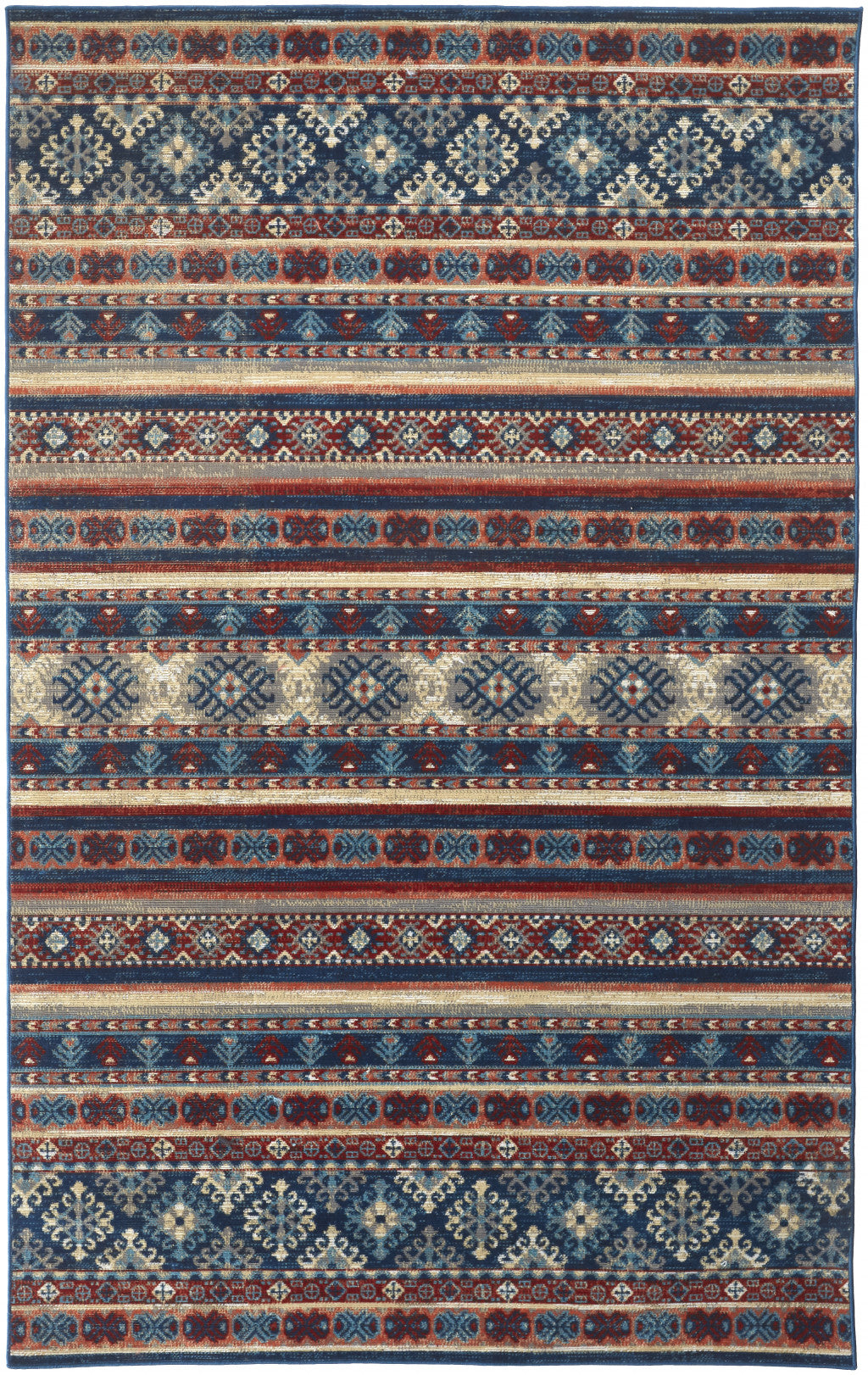 10' X 13' Blue Red And Ivory Geometric Distressed Area Rug