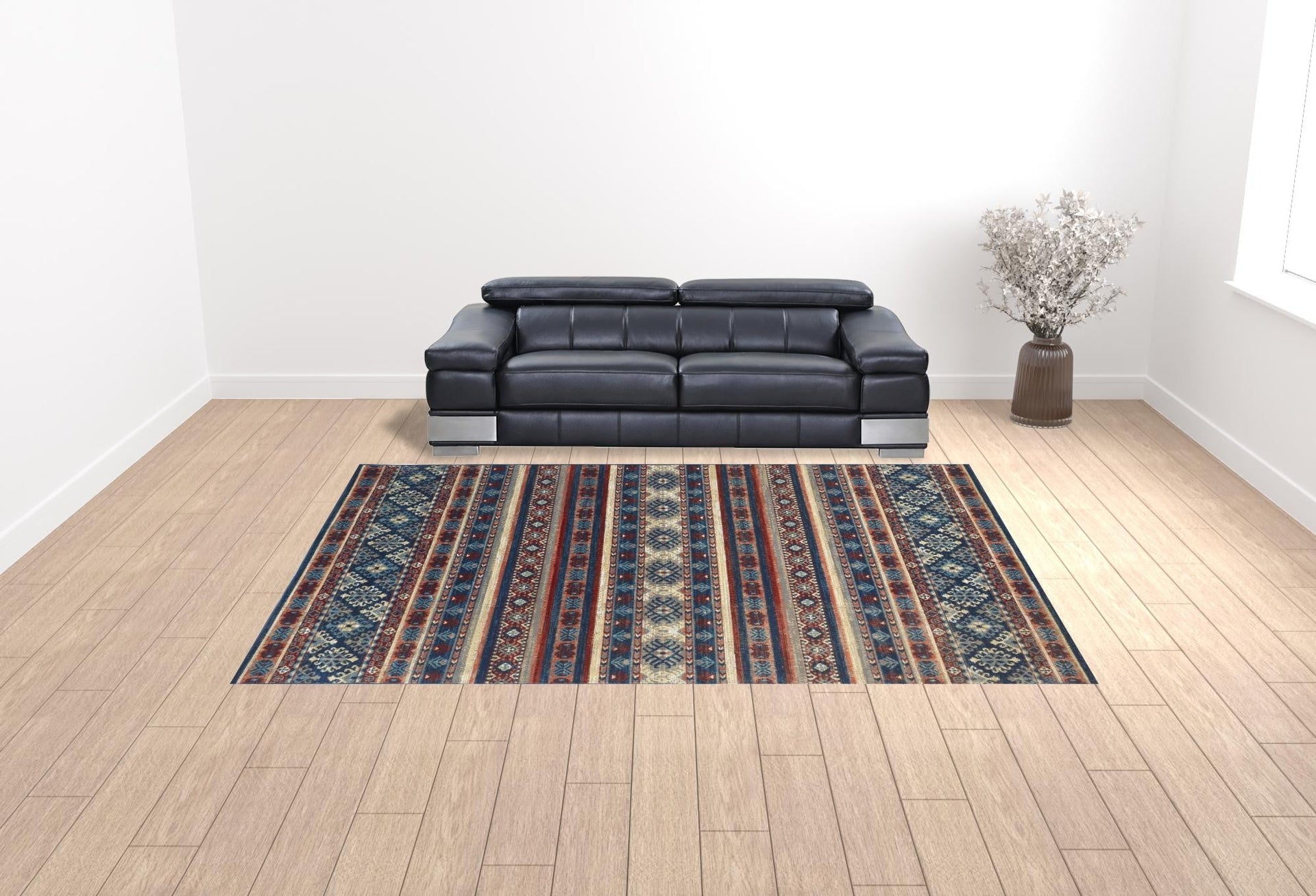 10' X 13' Blue Red And Ivory Geometric Distressed Area Rug