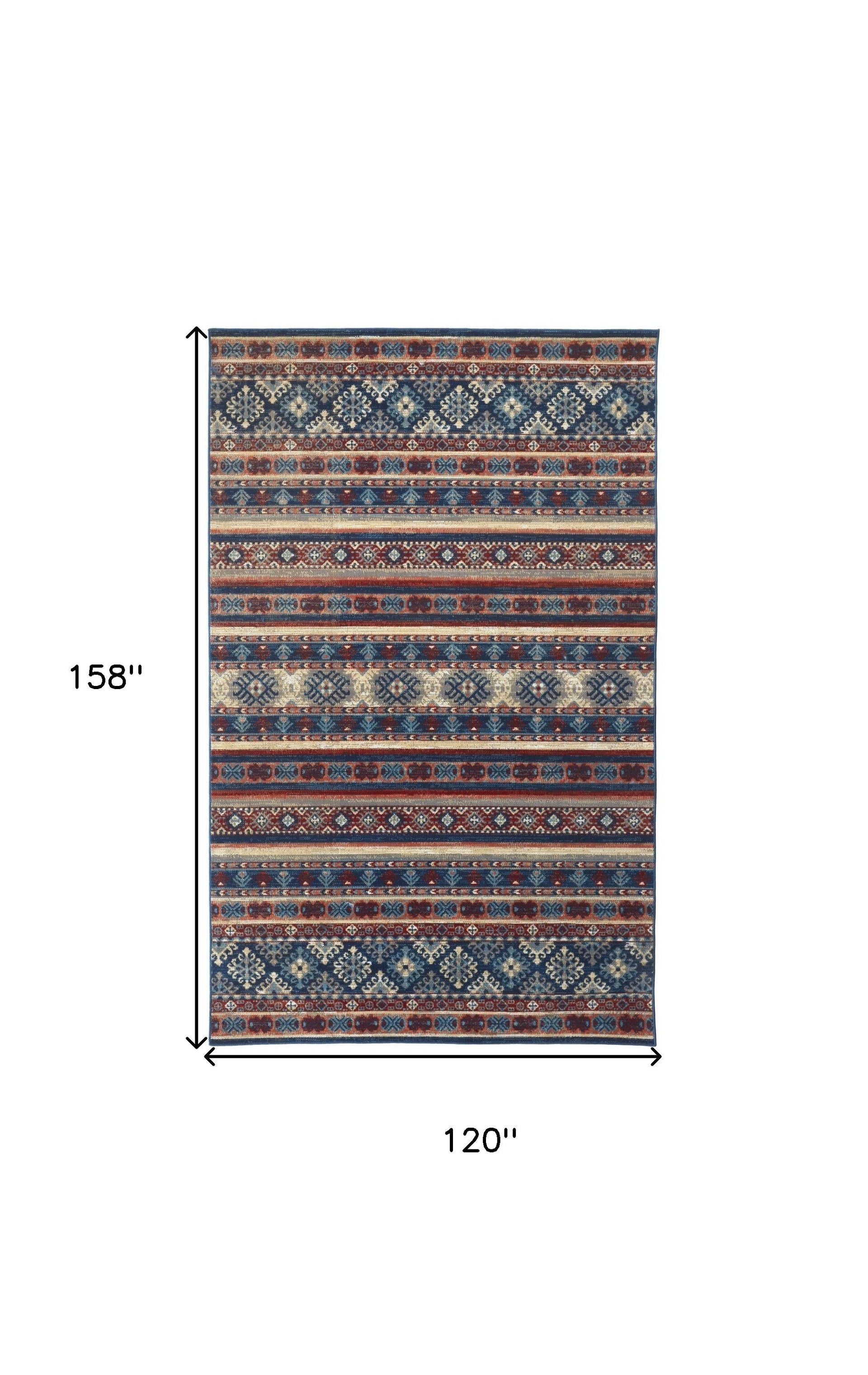 10' X 13' Blue Red And Ivory Geometric Distressed Area Rug