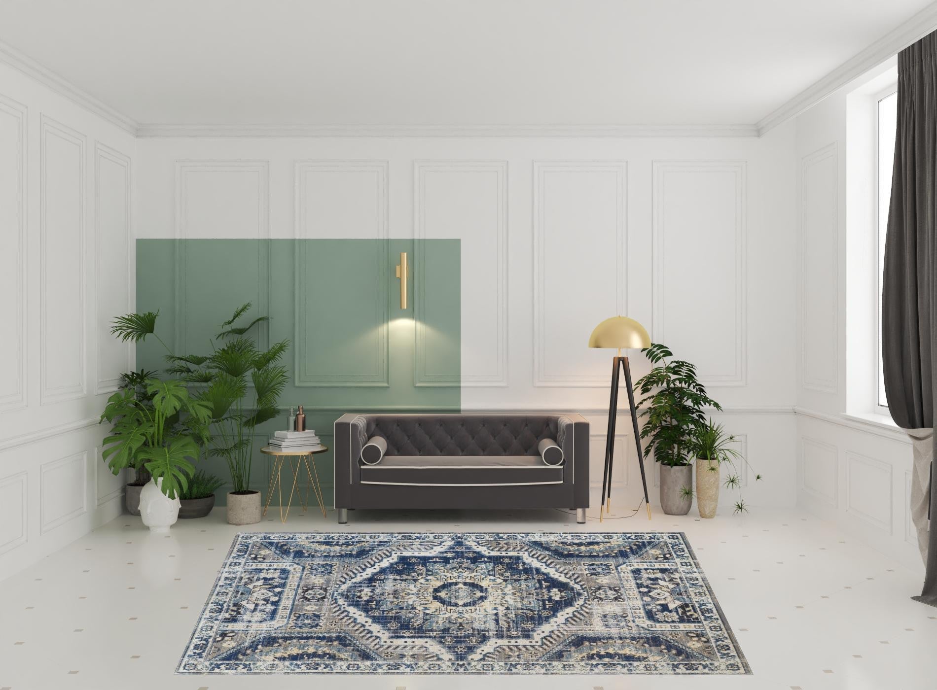 10' X 13' Blue And Ivory Medallion Distressed Area Rug
