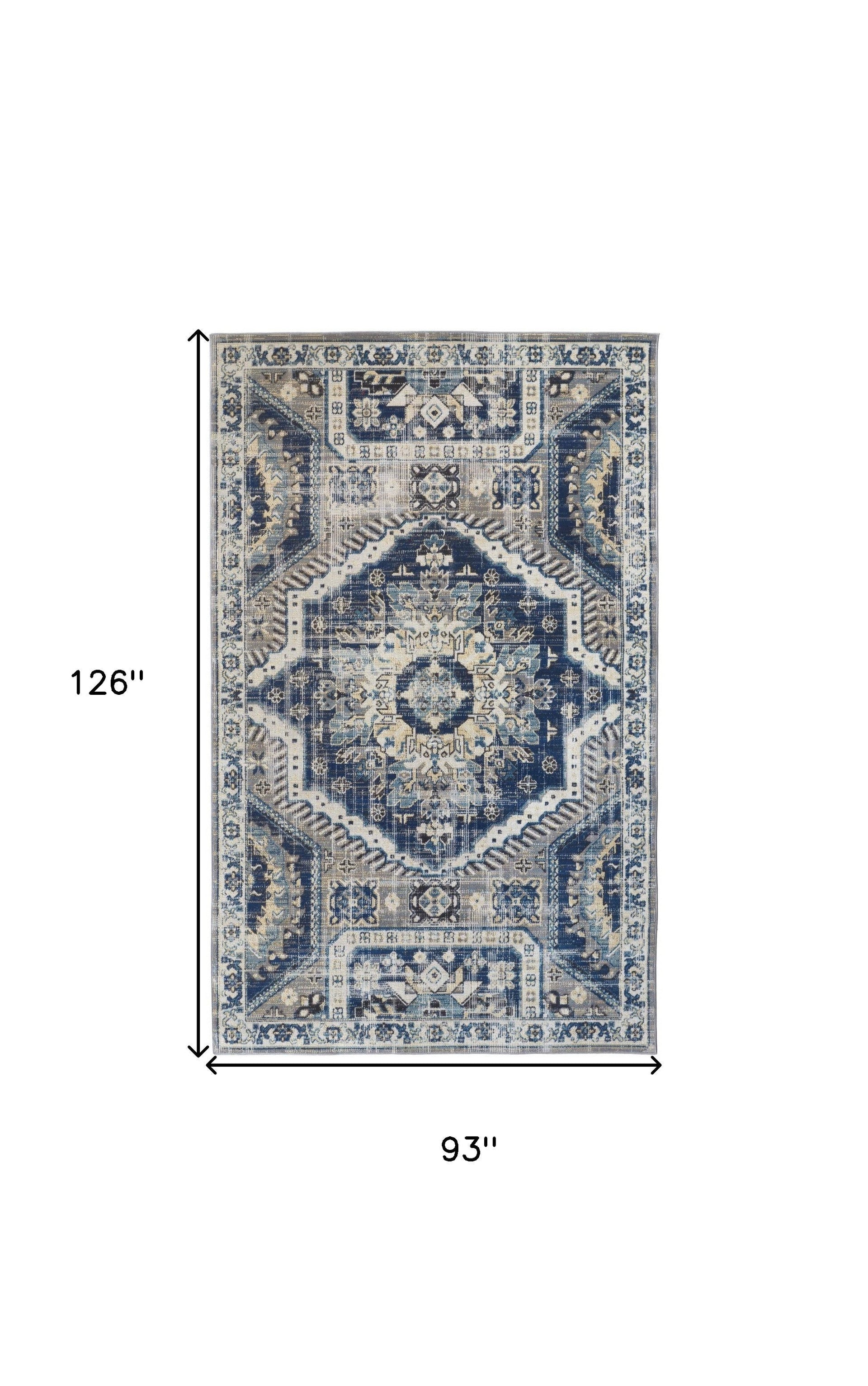 10' X 13' Blue And Ivory Medallion Distressed Area Rug