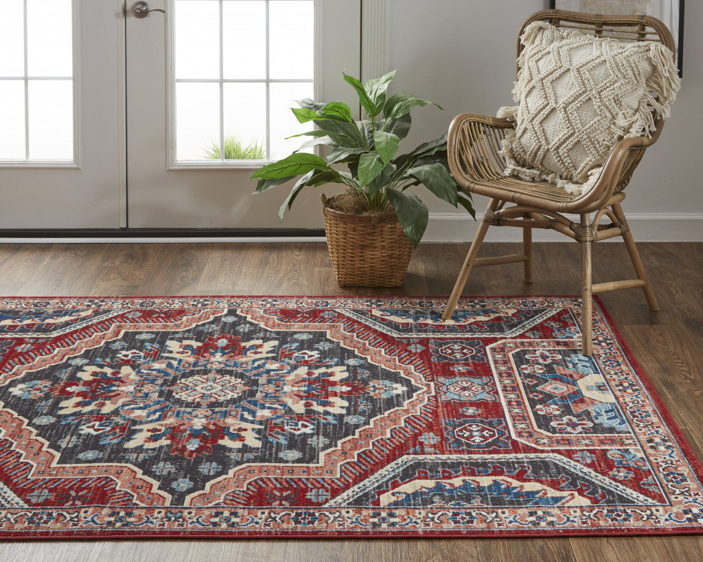 10' X 13' Blue And Ivory Medallion Distressed Area Rug
