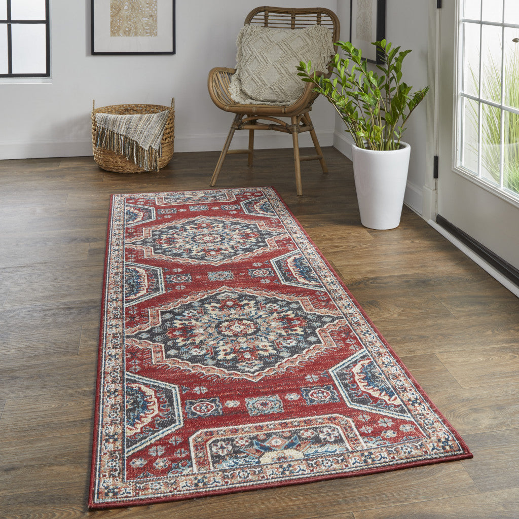 10' X 13' Blue And Ivory Medallion Distressed Area Rug