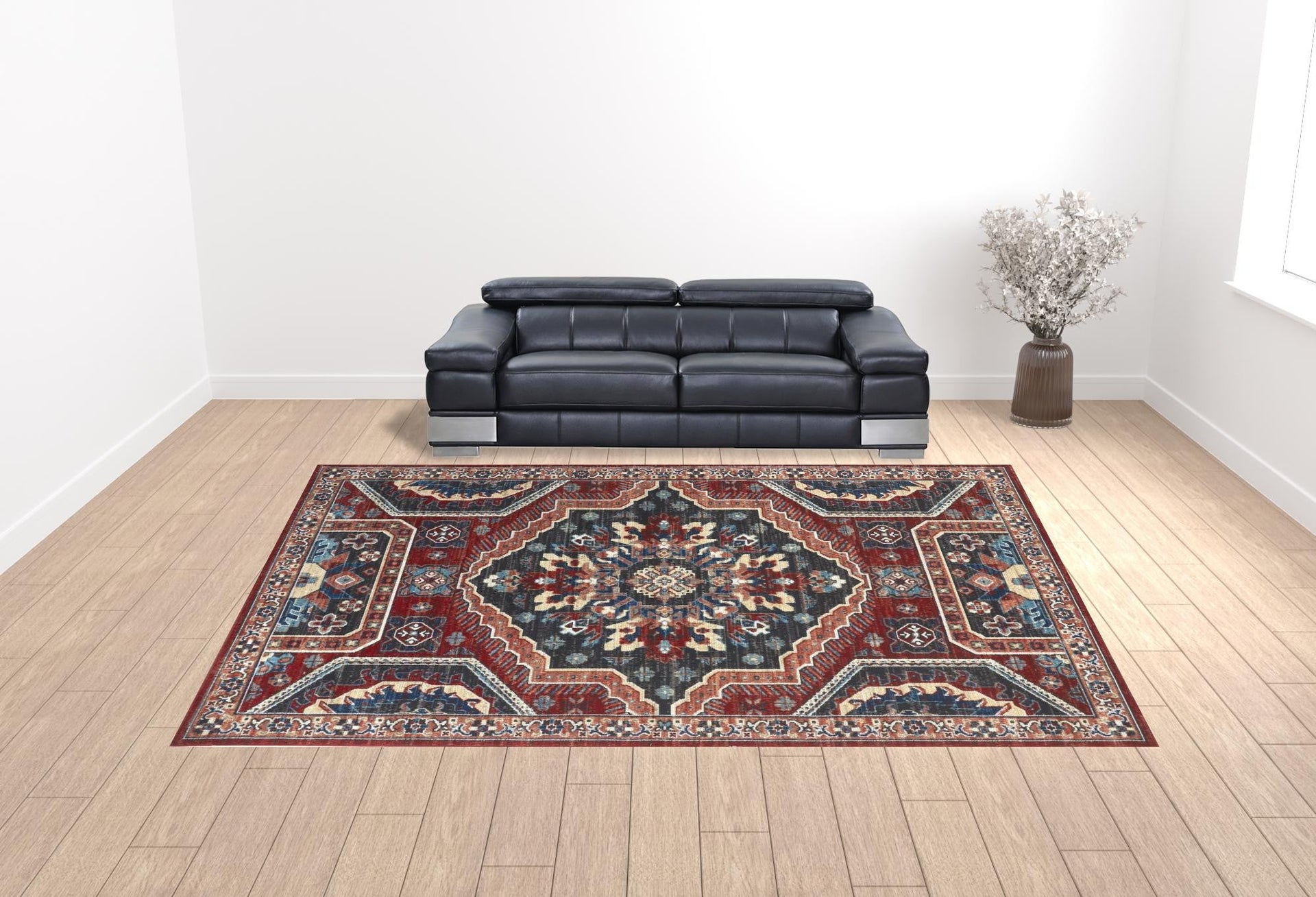 10' X 13' Blue And Ivory Medallion Distressed Area Rug