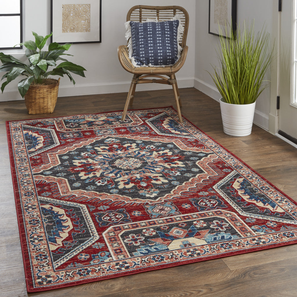 10' X 13' Blue And Ivory Medallion Distressed Area Rug