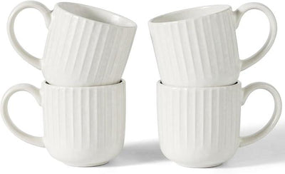 famiware Coffee Mugs Set of 4, Starlight 11 oz Mug Cup Set with Handle for Coffee, Tea, Cocoa, Milk - Ceramic Stoneware Mug Set, Matte White