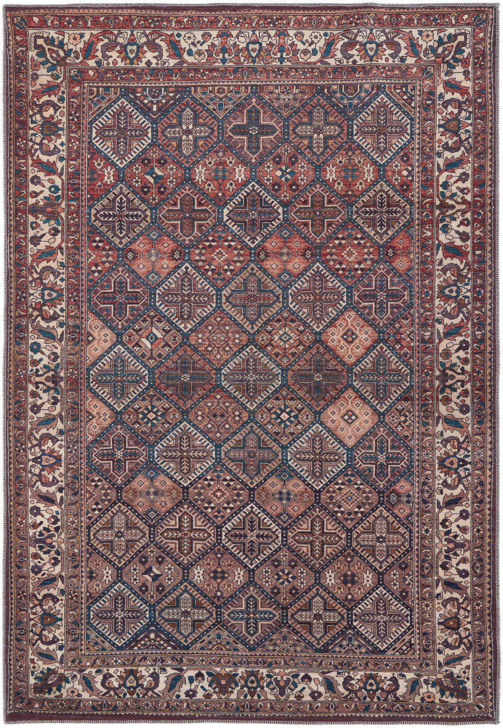 10' X 14' Ivory and Blue Floral Power Loom Area Rug