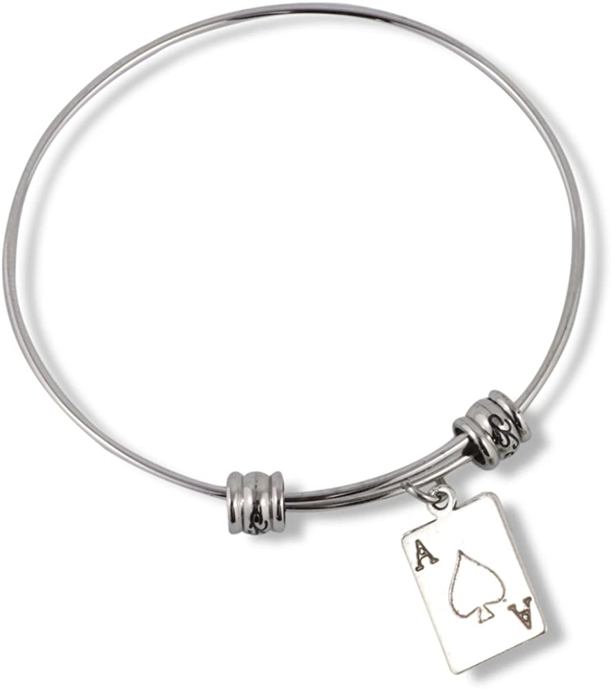 Ace Bracelet | Ace of Spades Bangle Bundled with Keychain Gift for Women Men Jewelry Playing Card Poker and Game Accessories