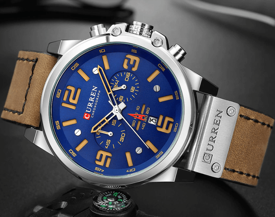 Retro Waterproof Watch With Chronometers Steel Case And Leather Belts Unique Design Excellent Look Perfect Gift For Your Man