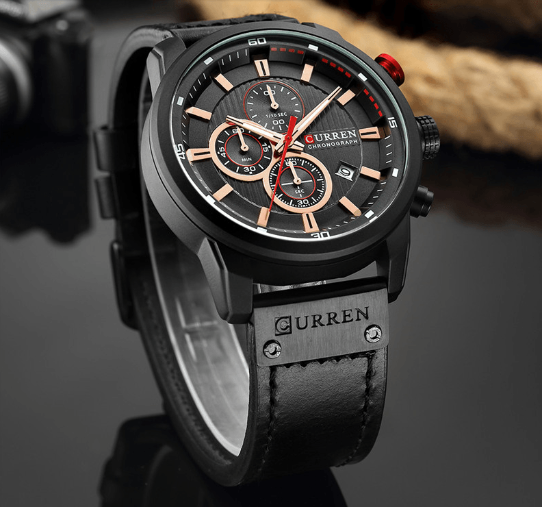 Men's Waterproof Elegant Sport Watch With Chronometers Day View, Leather Belts And Hardlex Scratch Resistant Glass Perfect Gift For Him