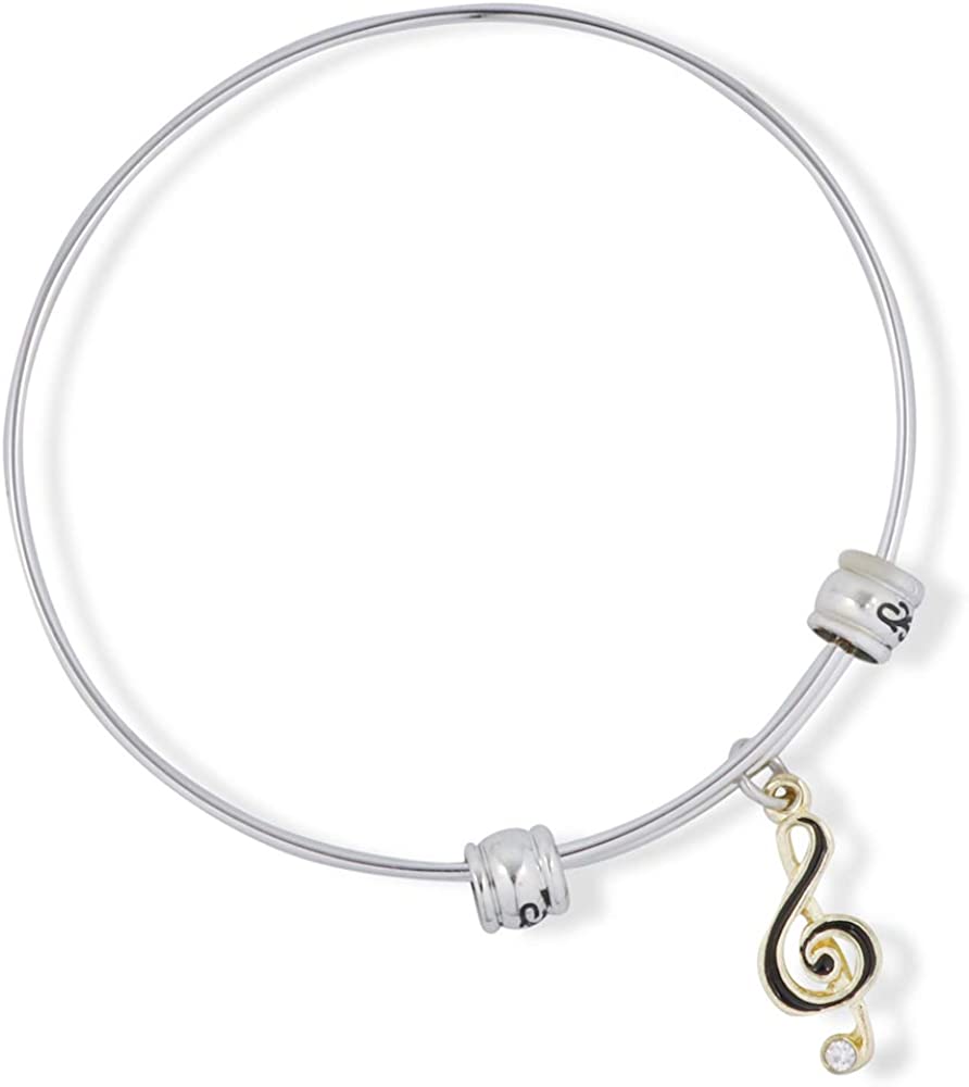 Treble Clef Music Symbol Black on Gold Colour Fancy Charm Bangle Music Gift for Women