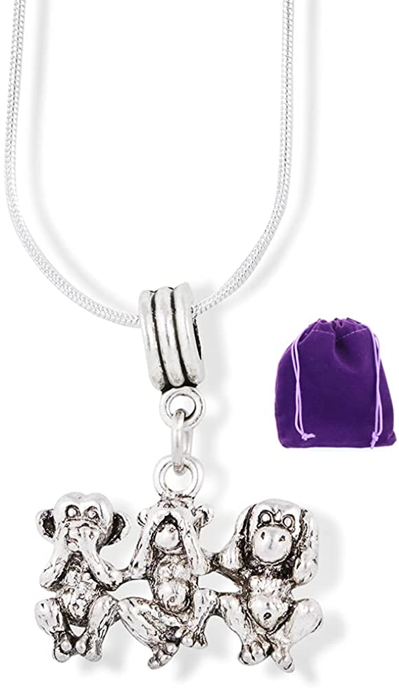 Hear no Evil See no Evil Speak no Evil Charm Snake Chain Necklace