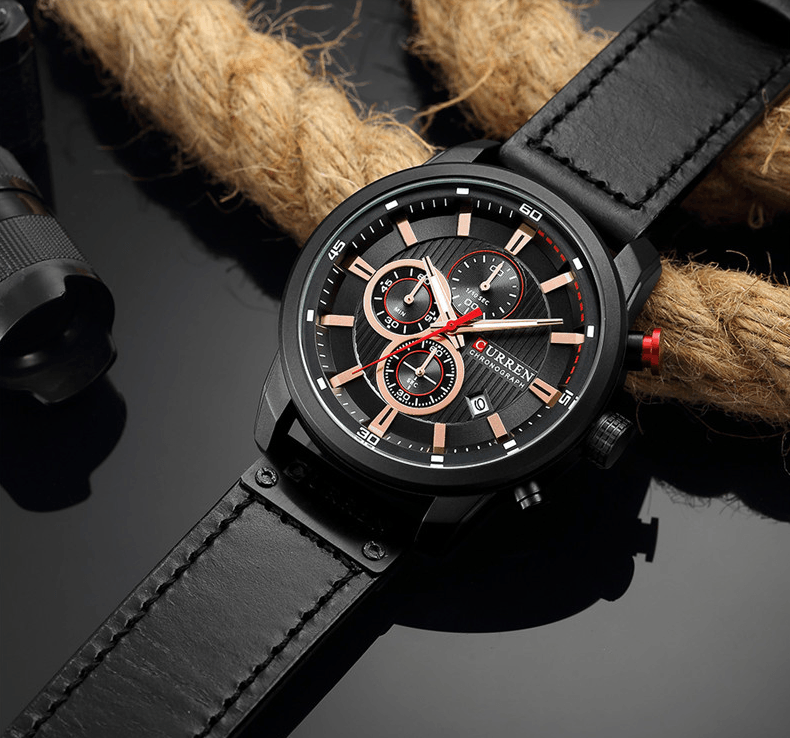 Men's Waterproof Elegant Sport Watch With Chronometers Day View, Leather Belts And Hardlex Scratch Resistant Glass Perfect Gift For Him