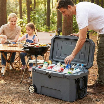 52 Quart Portable Hard Cooler with 6-Day Ice Retention and Wheels-Gray