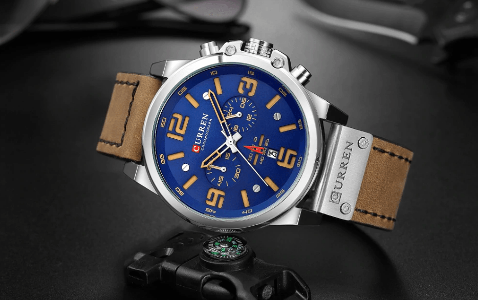 Retro Waterproof Watch With Chronometers Steel Case And Leather Belts Unique Design Excellent Look Perfect Gift For Your Man
