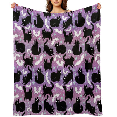 Pastel Halloween with Black Cats Throw Blanket