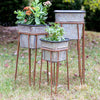 Set of Three Square Cothern Metal Bins Planter with Stands