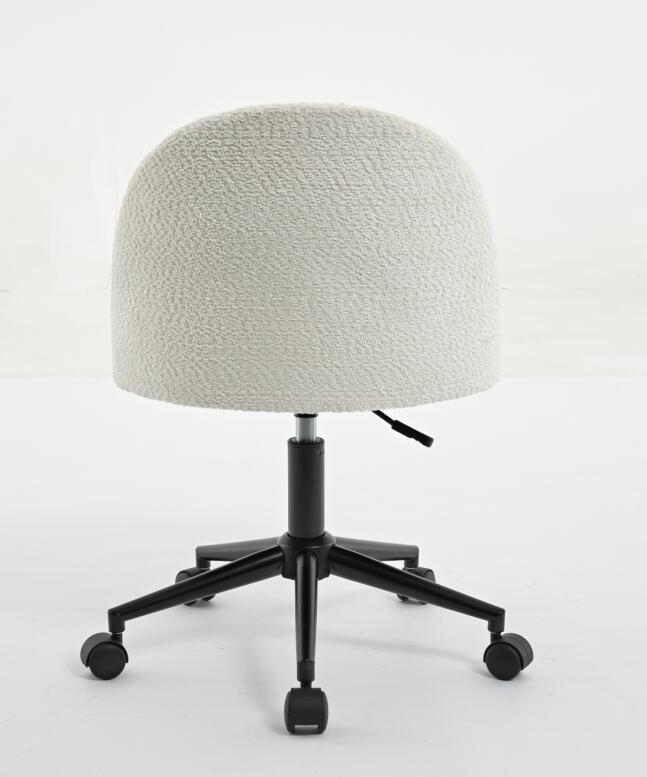 Velvet fabric office chair, mid back adjustable rotating computer chair, black legs, cushioned office chair with wheels ,White