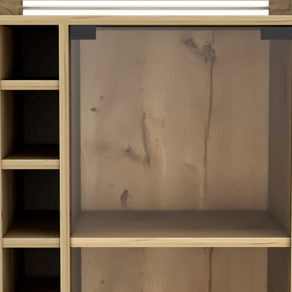 Oak Rolling Bar Cart With Wine Storage