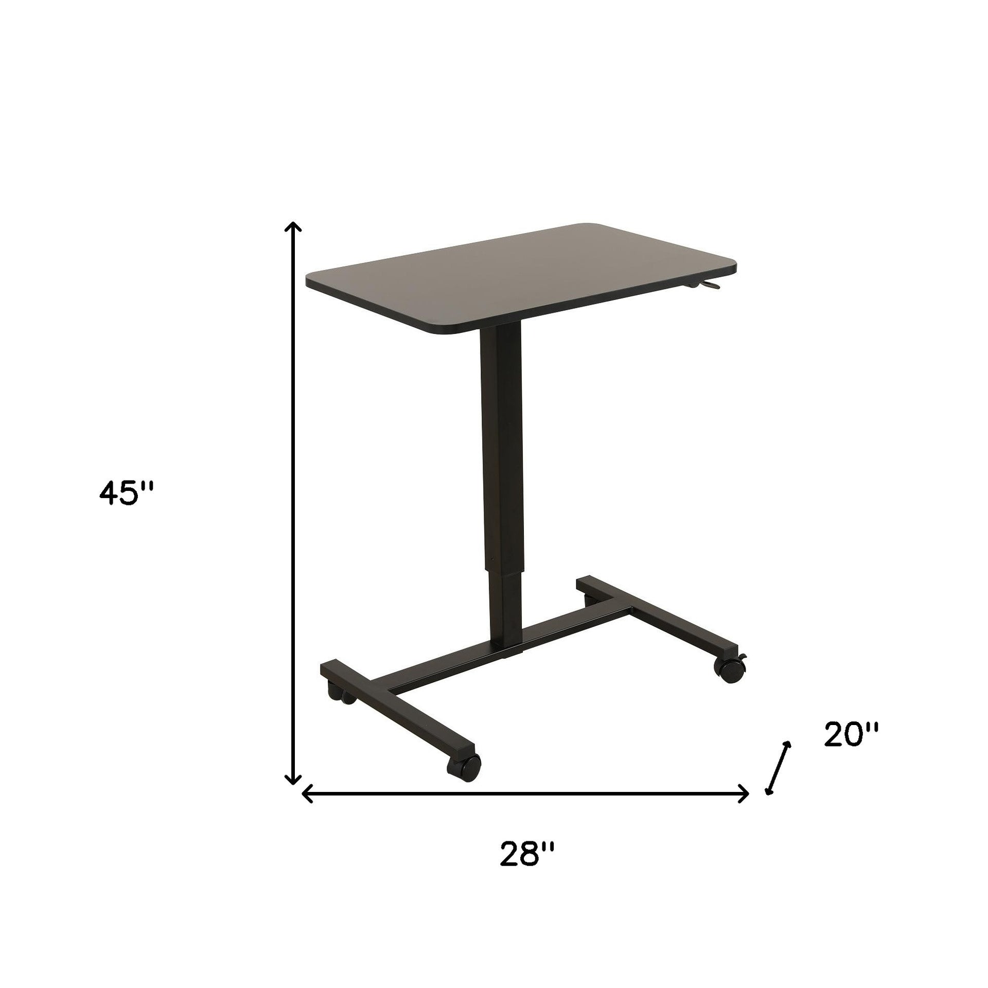 Adjustable Black Wood and Stainless Steel Rolling Standing Desk