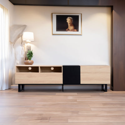 Modern TV Stand for 80'' TV with Double Storage Space Media Console Table Entertainment Center with Drop Down Door