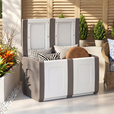 53 Gallon Patio Container with Lockable Lid for Packages and Garden-Beige