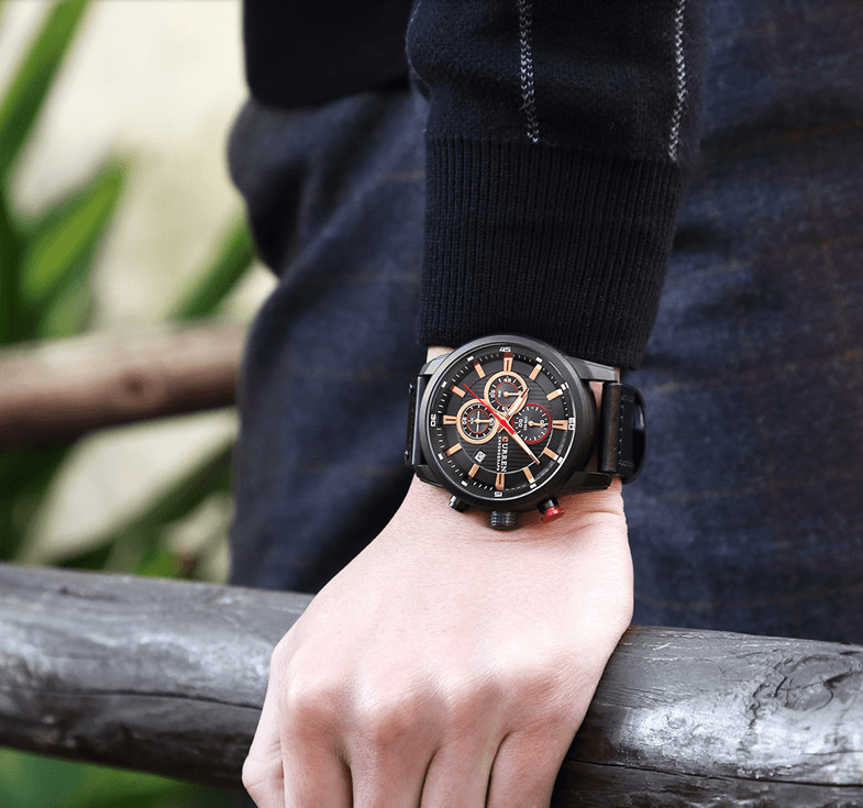 Men's Waterproof Elegant Sport Watch With Chronometers Day View, Leather Belts And Hardlex Scratch Resistant Glass Perfect Gift For Him
