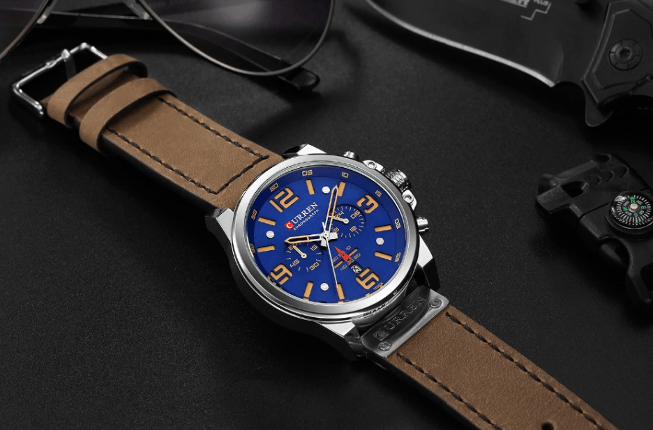Retro Waterproof Watch With Chronometers Steel Case And Leather Belts Unique Design Excellent Look Perfect Gift For Your Man