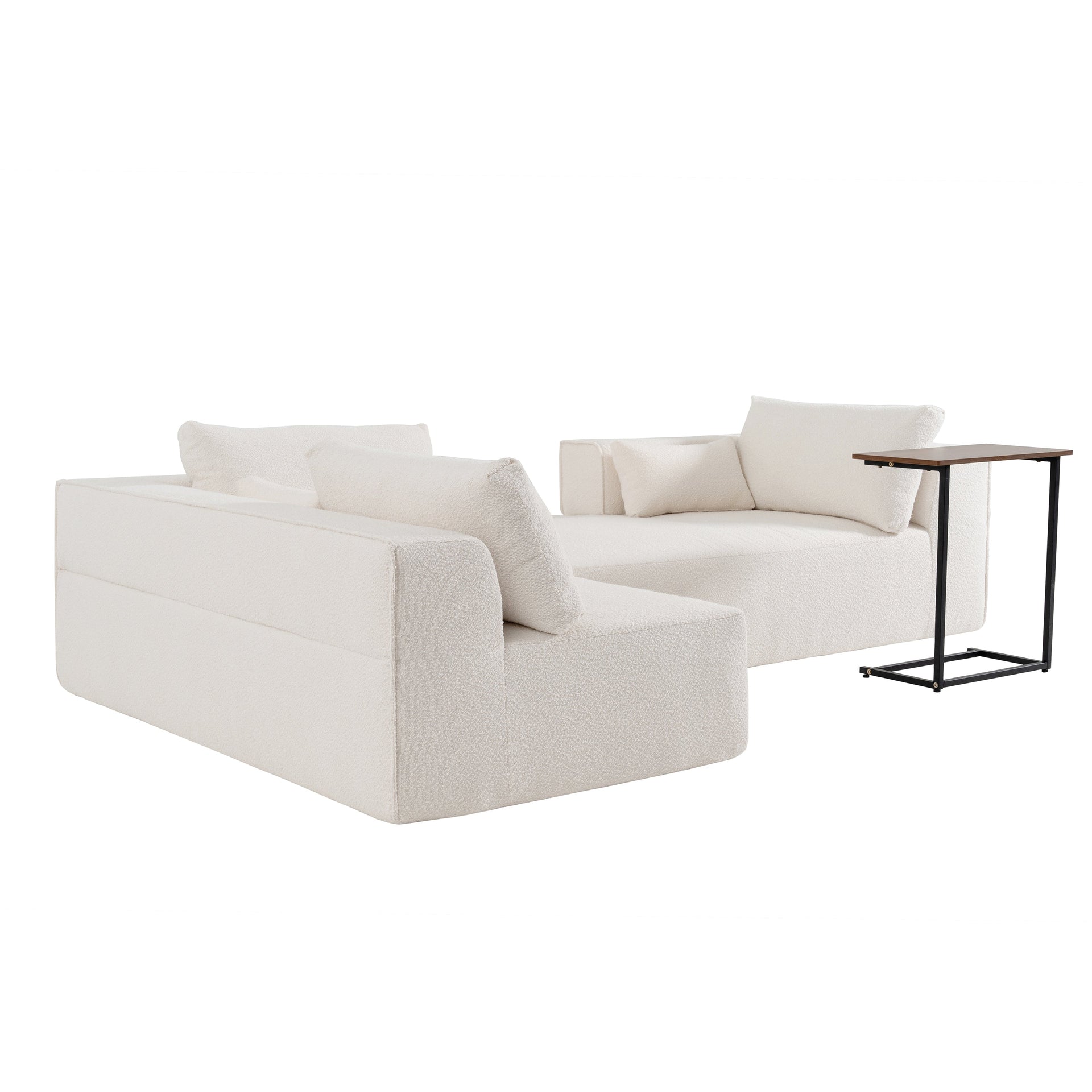 112'Modular Sectional Sofa with Free Side Table,Wide Seat,Fully Compressed,Wrinkle-resistant Boucle Fabric Couch with Chaise,Free Combination,L-Shaped Sofa for Living Room,No Assembly Required,3 Color