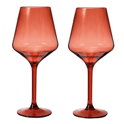Floating Wine Glasses for Pool - Set of 2-15 OZ Shatterproof Poolside Wine Glasses, Tritan Plastic Reusable, Beach Outdoor Cocktail, Wine, Champagne, Water Glassware Spring Summer (Muted Red)