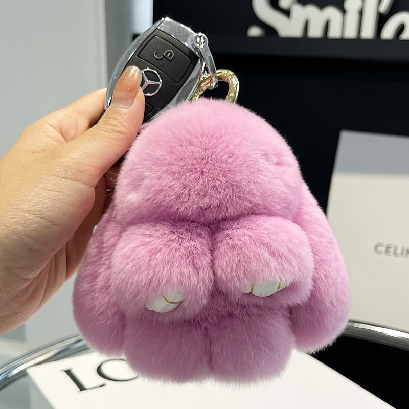 Cute Rex Rabbit Fur Doll Bunny Car Keychain Pendant Mini Bag Plush Dead Ornament Rabbit