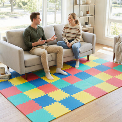 54 Pack EVA Foam Floor Tiles with Non-Slip & Borders for Home Gym-Multicolor