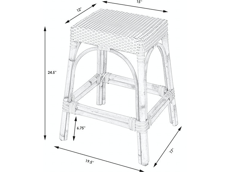Robias Rectangular Rattan Stool in White and Black Dot