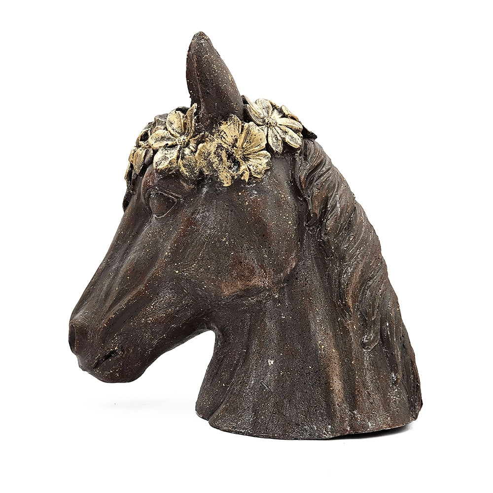14.5x8.5x13.5' Magnesium Horse Statue Planter with Textured Brown Finish and Gold Leaf Crown