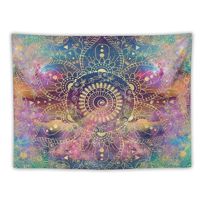 Gold Mandala Watercolor Colorful Nebula Tapestry