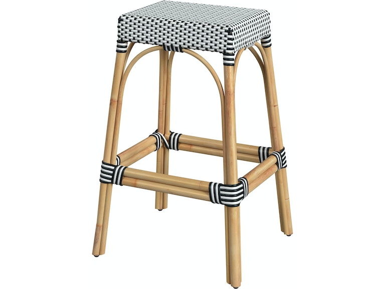 Robias Rectangular Rattan Stool in White and Black Dot