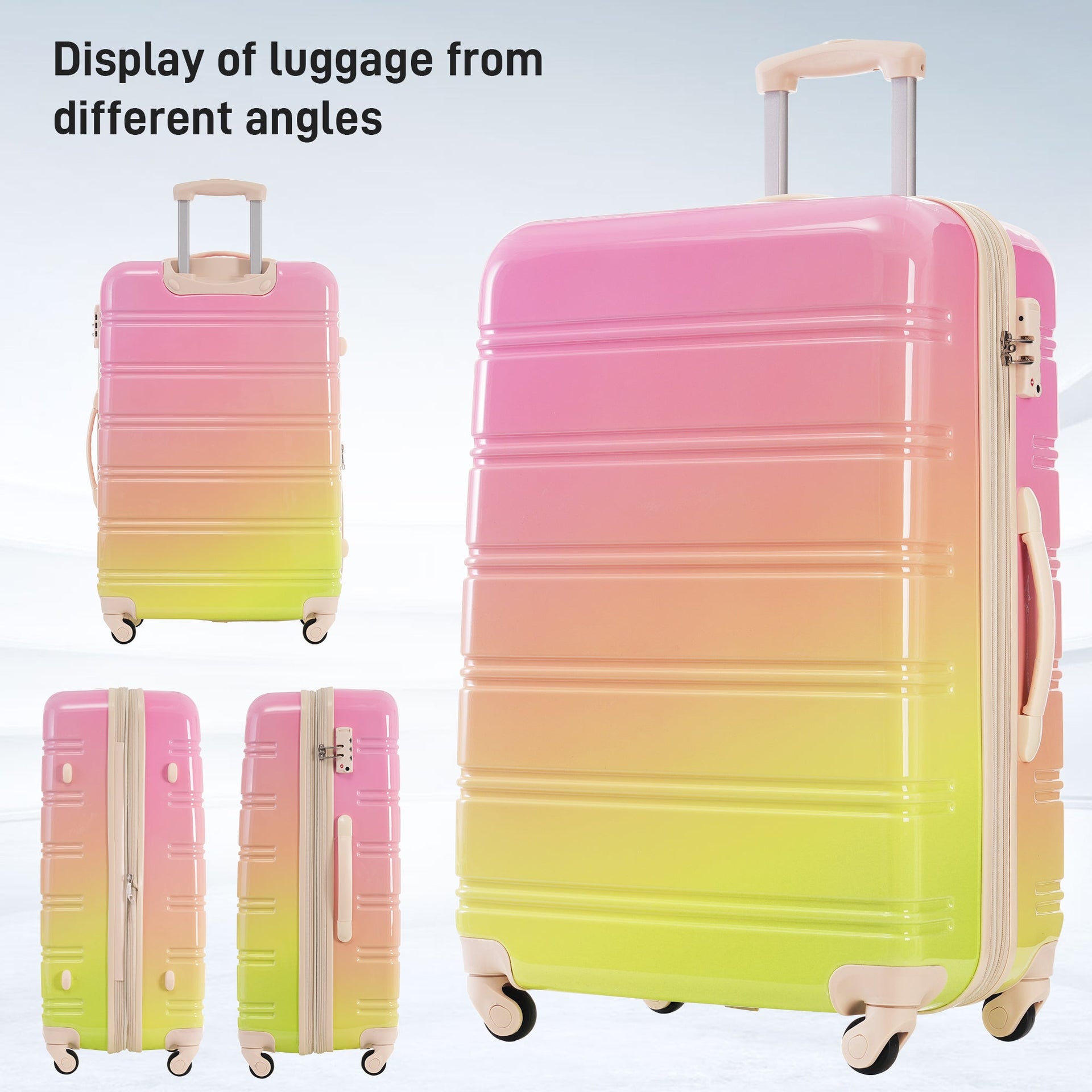 Hardshell Luggage Sets 3 Piece Gradient Color Expandable Suitcase with Spinner Wheels and TSA Lock Lightweight 20' 24' 28' Available,Pink+Green