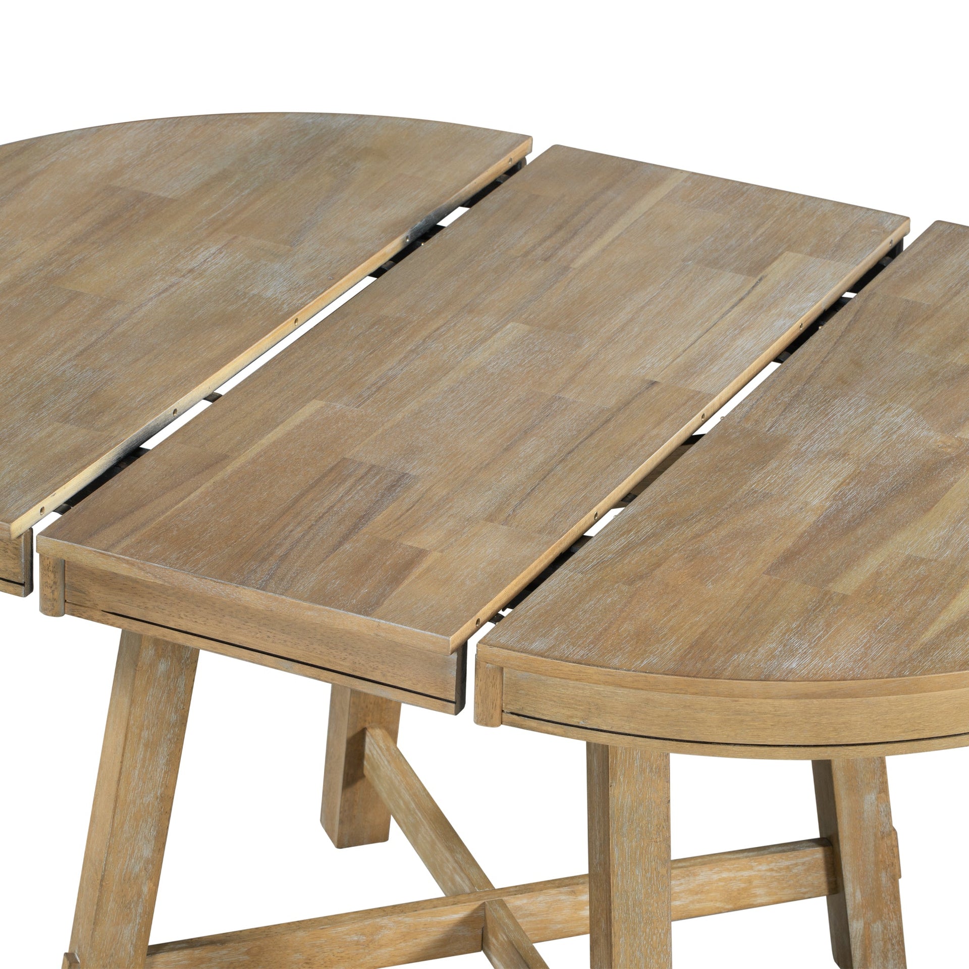 TREXM Farmhouse Round Extendable Dining Table with 16