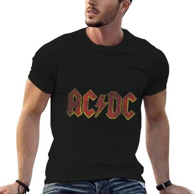 ACDC Distressed Red Logo Rock Music Band Rolled Sleeves T-Shirt