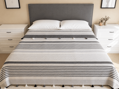 Cotton Black Pom Pom Bedspread