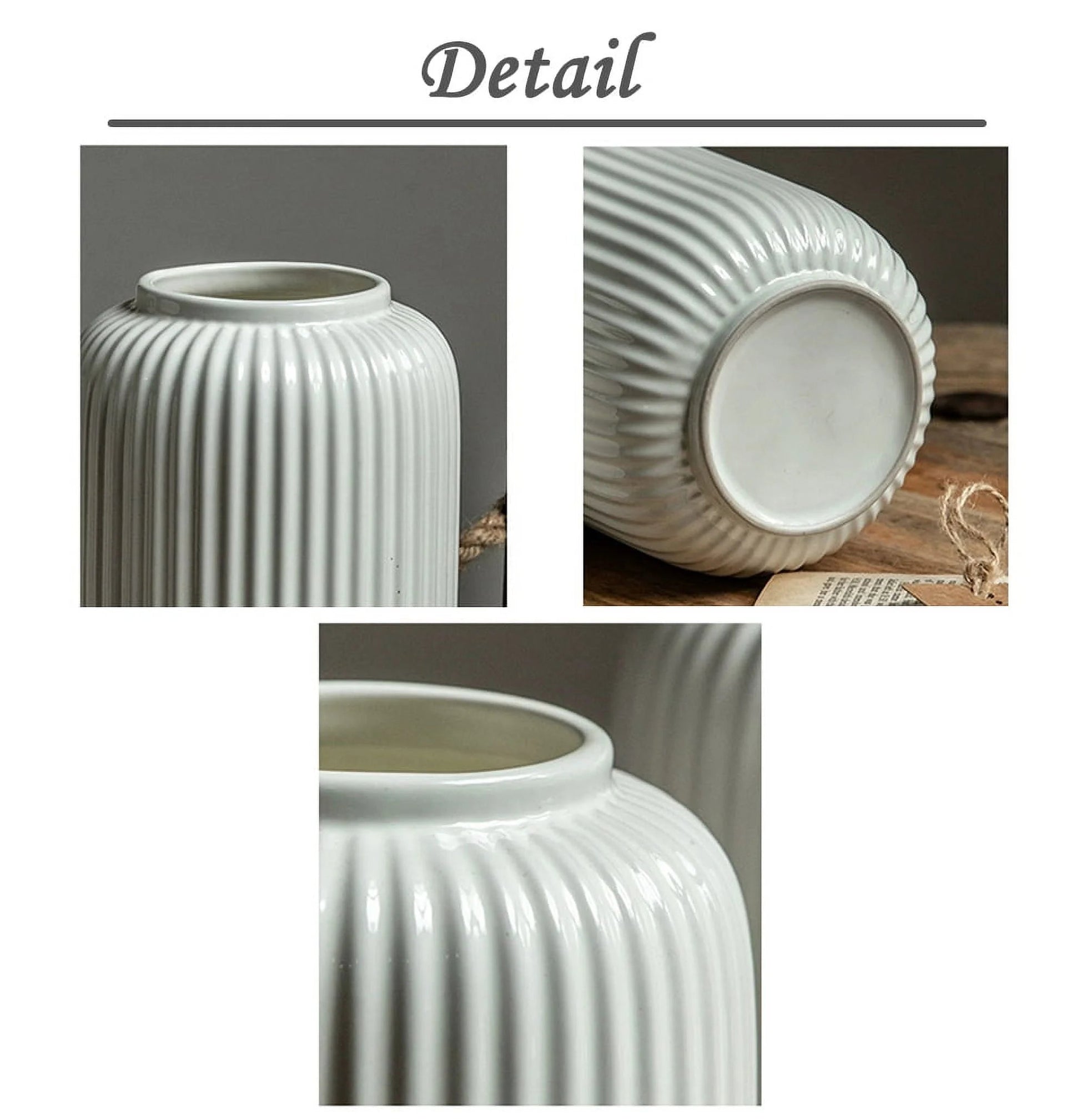 8 Inch White Ceramic Vase for Flowers & Pampas Grass, Simple Modern Decorative Vases for Home Decor Table Centerpieces