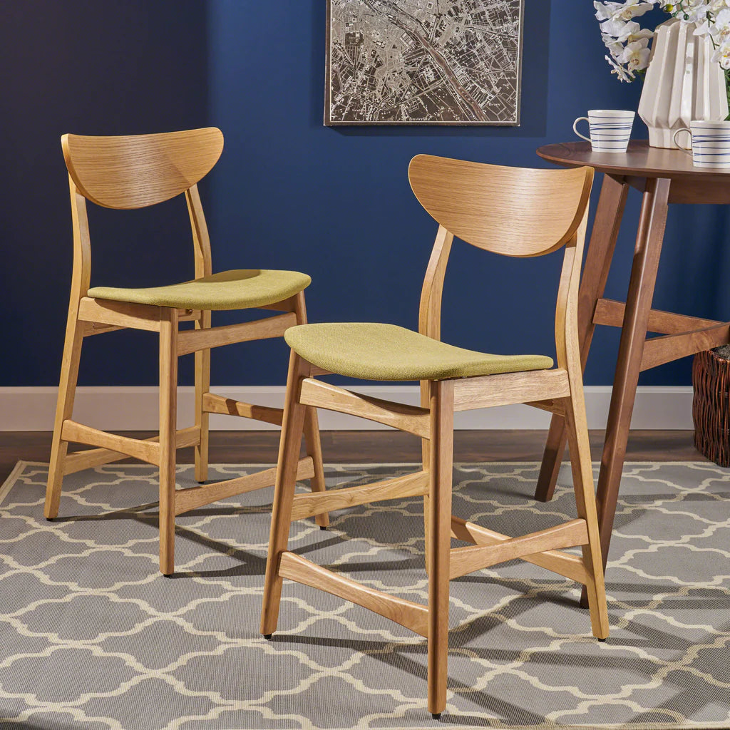 Oak Finish Mid Century Design 24-Inch Counter Stools (Set Of 2) - NH269892