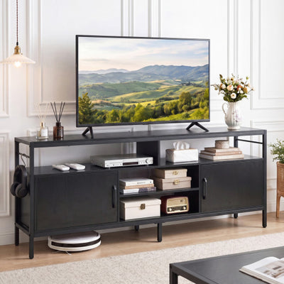 58 Inch Industrial TV Stand with Cabinets and Adjustable Shelf for TVs up to 65 Inch-Black