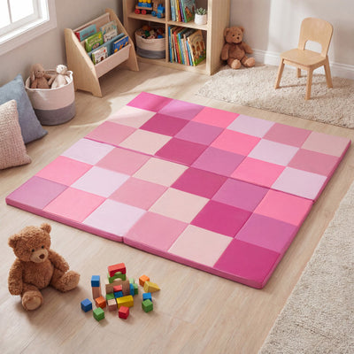 58 Inch Toddler Folding Activity Floor Mat Foam Baby Play Mat-Pink